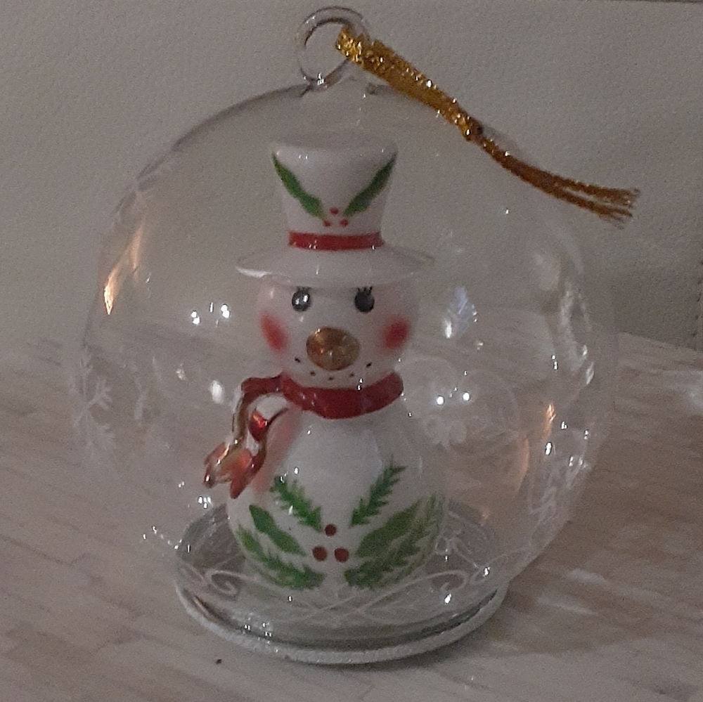 Vintage Sorelle Blown Glass Christmas Globe Ornament with Snowman